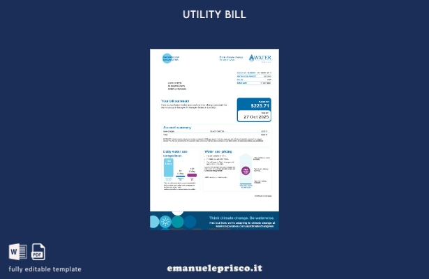 modello word di bolletta delle utenze stile verificato dell'Australia Water Corp